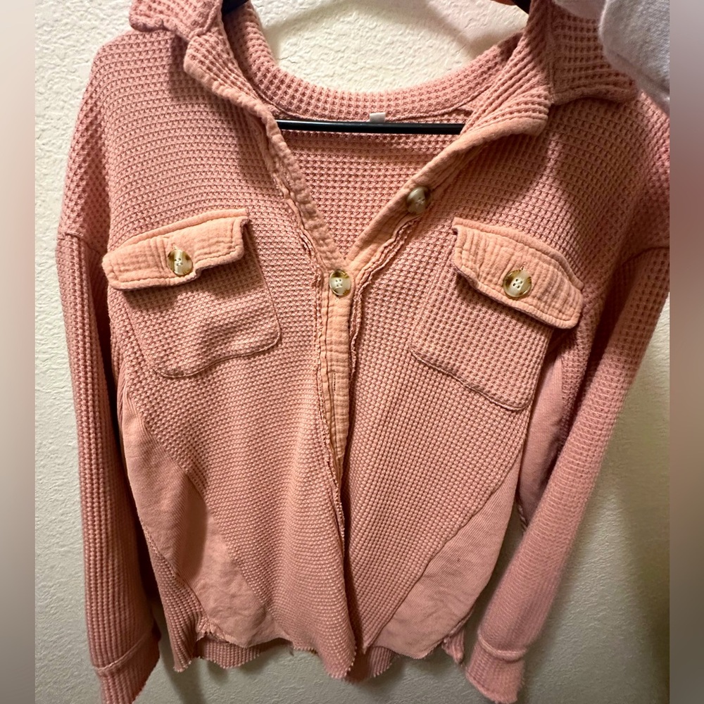 Waffle knit shacket